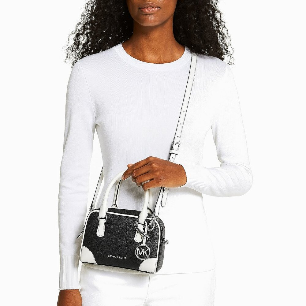 Michael Kors Thompson XS Two Tone Pebbled Leather Bag Black White NWT - Picture 3 of 6